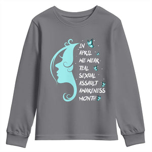 Sexual Assault Awareness Month Youth Sweatshirt In April We Wear Teal Ribbon TS14 Charcoal Print Your Wear