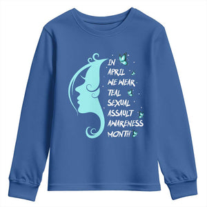 Sexual Assault Awareness Month Youth Sweatshirt In April We Wear Teal Ribbon TS14 Royal Blue Print Your Wear
