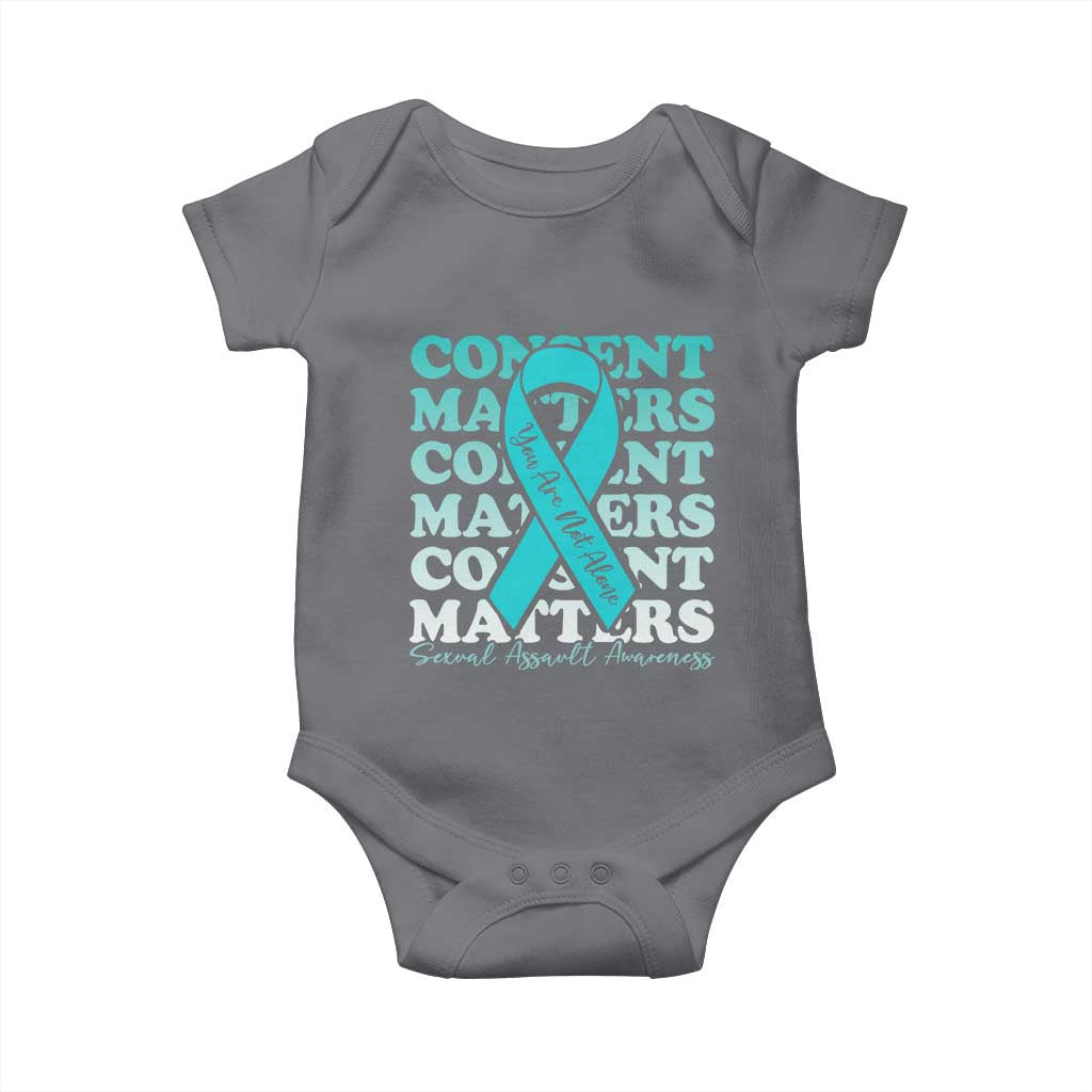 Sexual Assault Awareness Month Baby Onesie Teal Ribbon Consent Matters You Are Not Alone TS14 Charcoal Print Your Wear