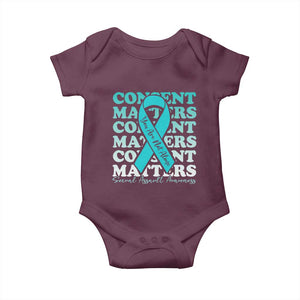 Sexual Assault Awareness Month Baby Onesie Teal Ribbon Consent Matters You Are Not Alone TS14 Maroon Print Your Wear