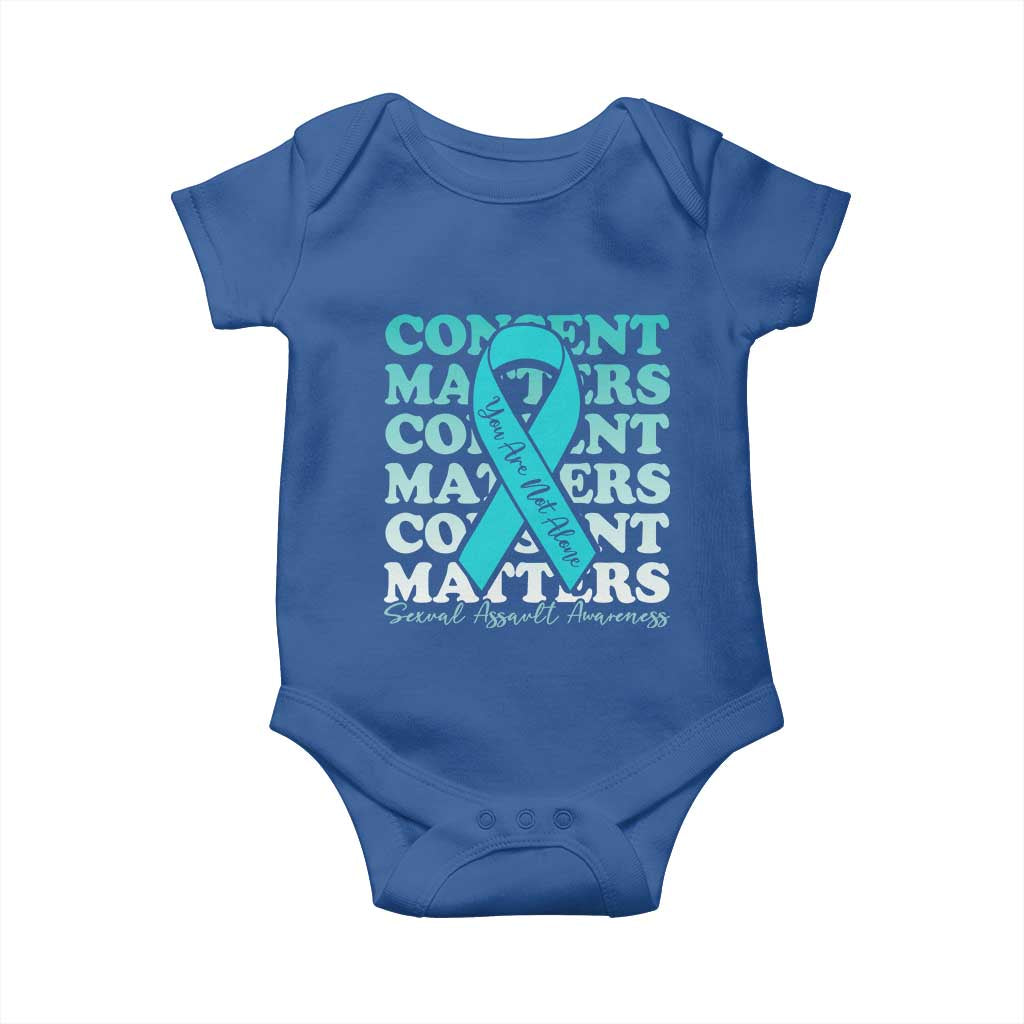 Sexual Assault Awareness Month Baby Onesie Teal Ribbon Consent Matters You Are Not Alone TS14 Royal Blue Print Your Wear
