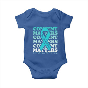 Sexual Assault Awareness Month Baby Onesie Teal Ribbon Consent Matters You Are Not Alone TS14 Royal Blue Print Your Wear