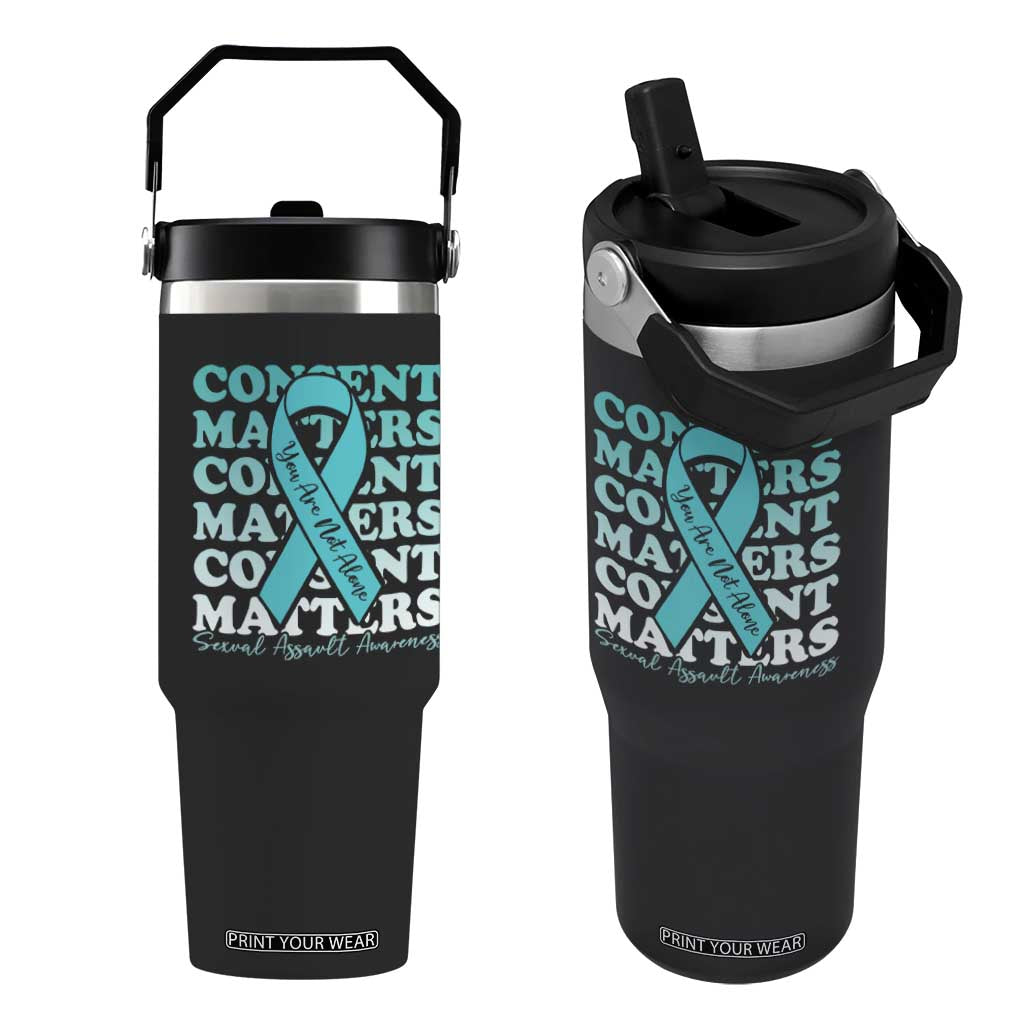 Sexual Assault Awareness Month Flip Straw Tumbler Teal Ribbon Consent Matters You Are Not Alone TS14 One Size: 30 oz Black Print Your Wear