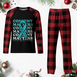 Sexual Assault Awareness Month Plaid Pajama Set Teal Ribbon Consent Matters You Are Not Alone TS14 Buffalo Plaid Print Your Wear