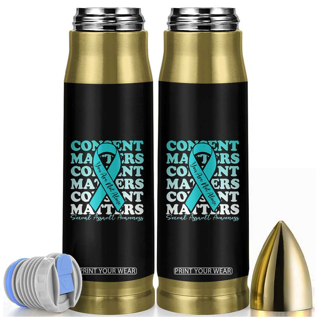 Sexual Assault Awareness Month Bullet Tumbler Teal Ribbon Consent Matters You Are Not Alone TS14 Black Print Your Wear