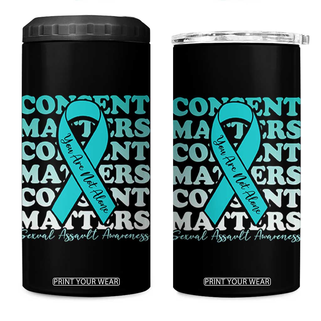 Sexual Assault Awareness Month 4 in 1 Can Cooler Tumbler Teal Ribbon Consent Matters You Are Not Alone TS14 One Size: 16 oz Black Print Your Wear