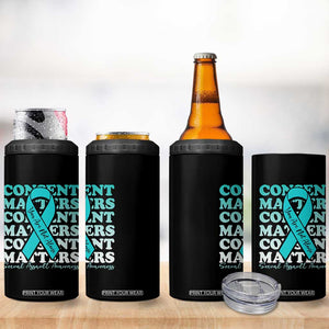 Sexual Assault Awareness Month 4 in 1 Can Cooler Tumbler Teal Ribbon Consent Matters You Are Not Alone TS14 Print Your Wear