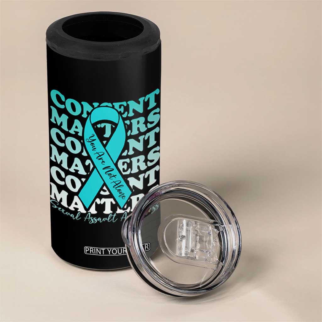 Sexual Assault Awareness Month 4 in 1 Can Cooler Tumbler Teal Ribbon Consent Matters You Are Not Alone TS14 Print Your Wear