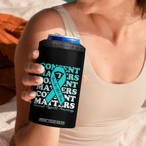 Sexual Assault Awareness Month 4 in 1 Can Cooler Tumbler Teal Ribbon Consent Matters You Are Not Alone TS14 Print Your Wear