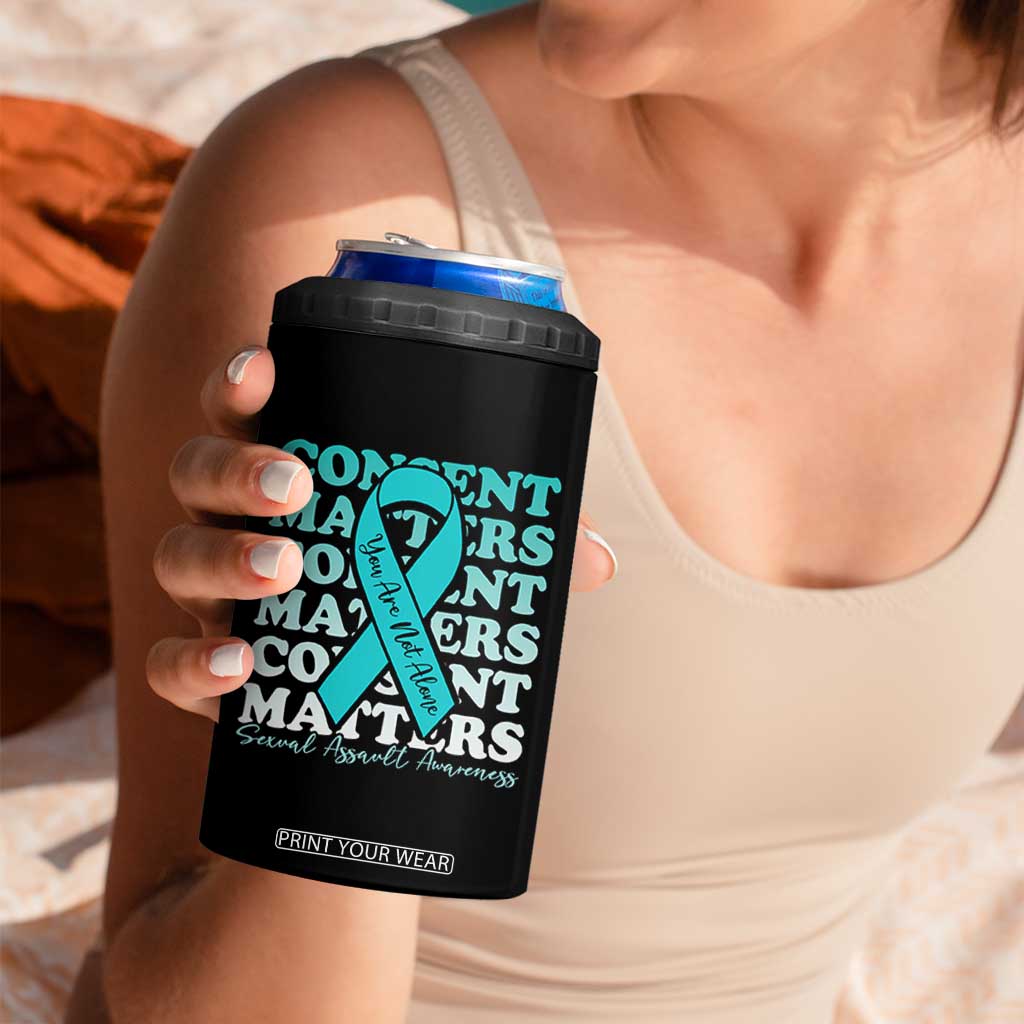 Sexual Assault Awareness Month 4 in 1 Can Cooler Tumbler Teal Ribbon Consent Matters You Are Not Alone TS14 Print Your Wear
