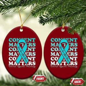 Sexual Assault Awareness Month Ceramic Ornament Teal Ribbon Consent Matters You Are Not Alone TS14 Print Your Wear