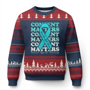 Sexual Assault Awareness Month Ugly Christmas Sweater Teal Ribbon Consent Matters You Are Not Alone TS14 Navy Red Print Your Wear
