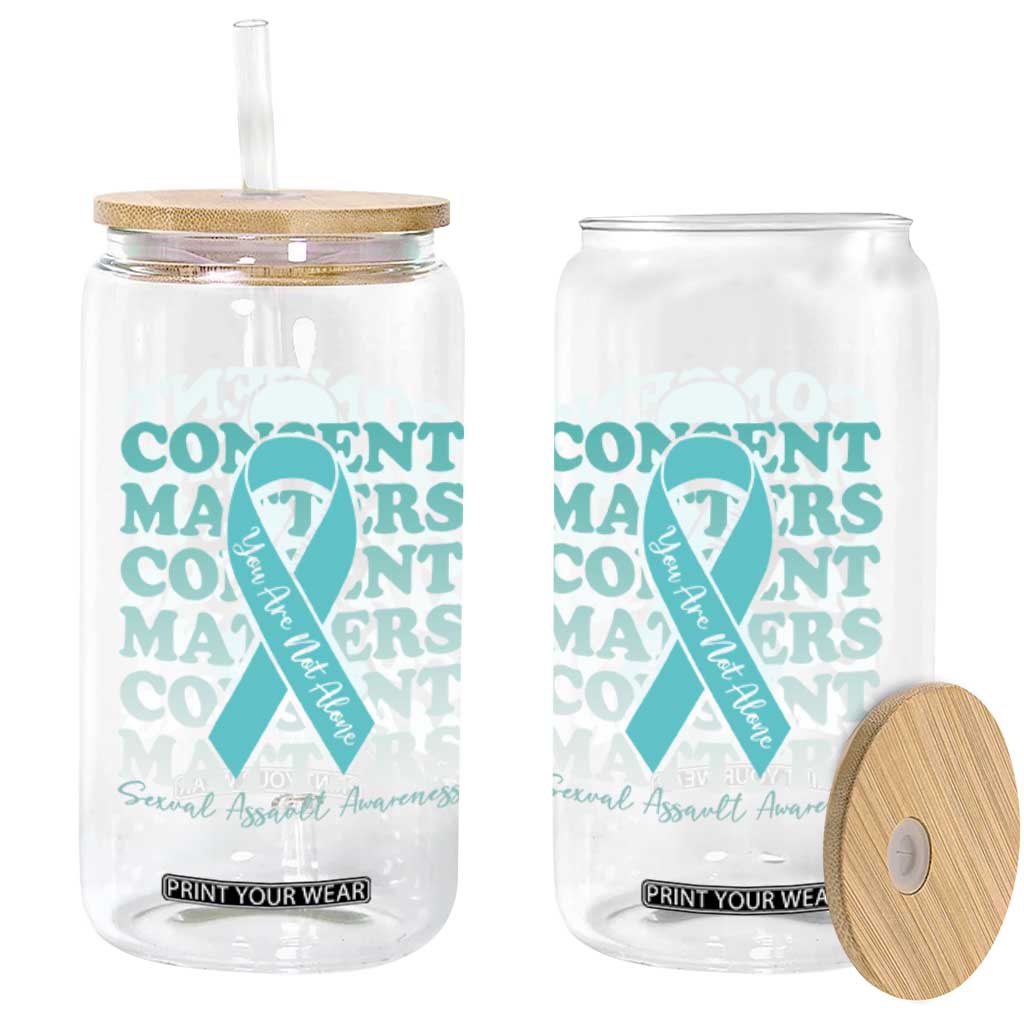 Sexual Assault Awareness Month Glass Can Teal Ribbon Consent Matters You Are Not Alone TS14 Print Your Wear