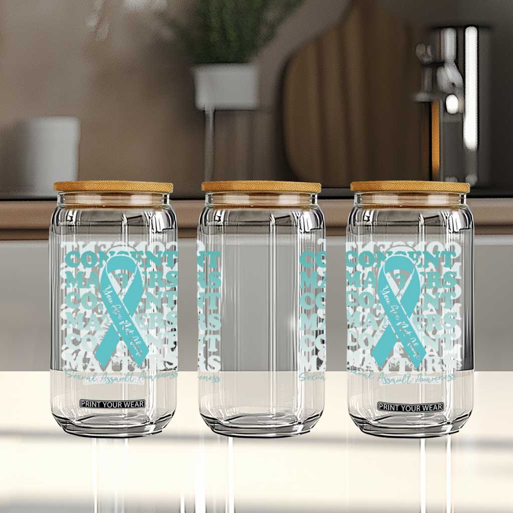 Sexual Assault Awareness Month Glass Can Teal Ribbon Consent Matters You Are Not Alone TS14 Print Your Wear