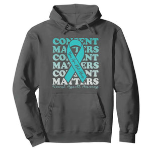 Sexual Assault Awareness Month Hoodie Teal Ribbon Consent Matters You Are Not Alone TS14 Dark Heather Print Your Wear