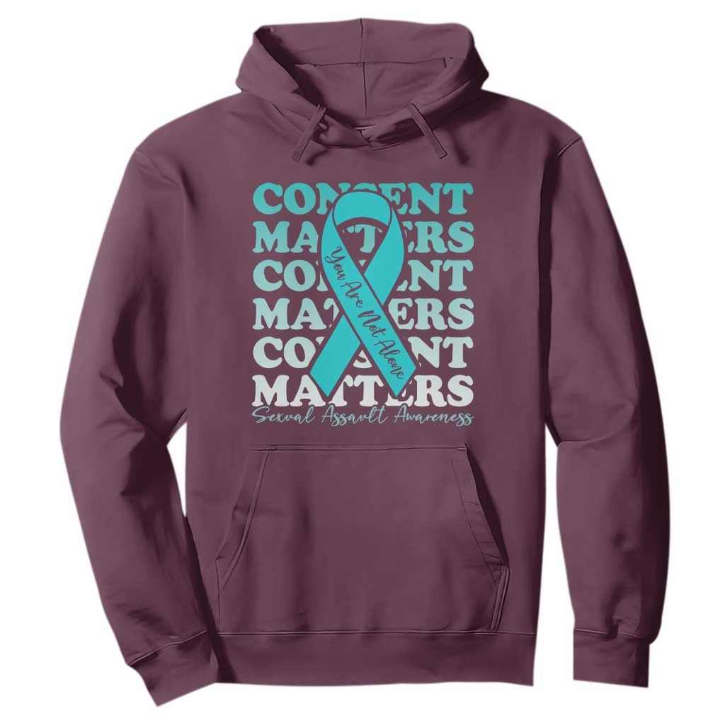 Sexual Assault Awareness Month Hoodie Teal Ribbon Consent Matters You Are Not Alone TS14 Maroon Print Your Wear