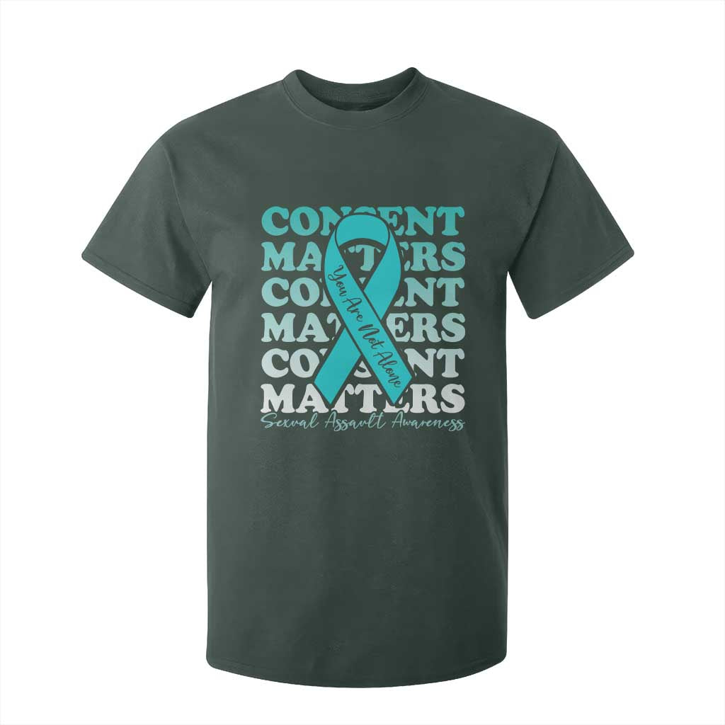Sexual Assault Awareness Month T Shirt For Kid Teal Ribbon Consent Matters You Are Not Alone TS14 Dark Forest Green Print Your Wear