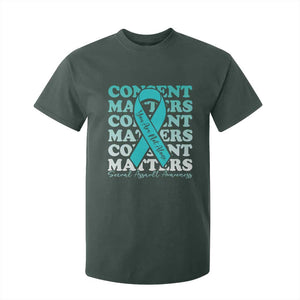 Sexual Assault Awareness Month T Shirt For Kid Teal Ribbon Consent Matters You Are Not Alone TS14 Dark Forest Green Print Your Wear