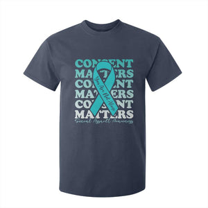 Sexual Assault Awareness Month T Shirt For Kid Teal Ribbon Consent Matters You Are Not Alone TS14 Navy Print Your Wear