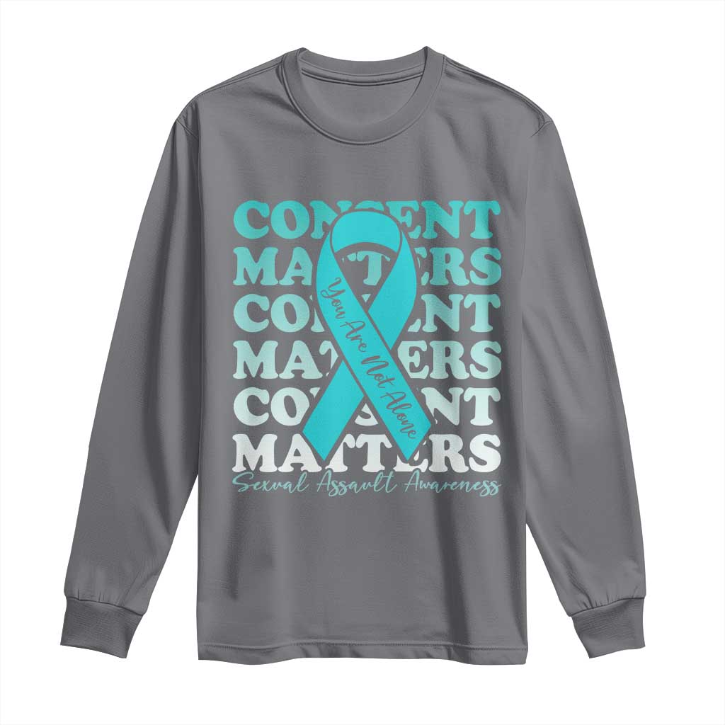 Sexual Assault Awareness Month Long Sleeve Shirt Teal Ribbon Consent Matters You Are Not Alone TS14 Charcoal Print Your Wear