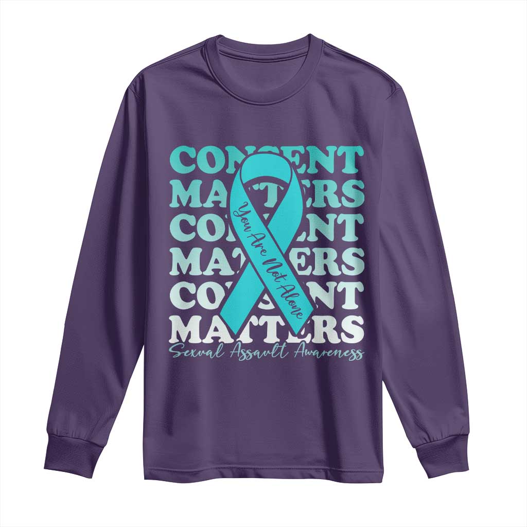 Sexual Assault Awareness Month Long Sleeve Shirt Teal Ribbon Consent Matters You Are Not Alone TS14 Purple Print Your Wear