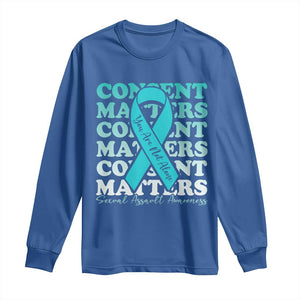 Sexual Assault Awareness Month Long Sleeve Shirt Teal Ribbon Consent Matters You Are Not Alone TS14 Royal Blue Print Your Wear