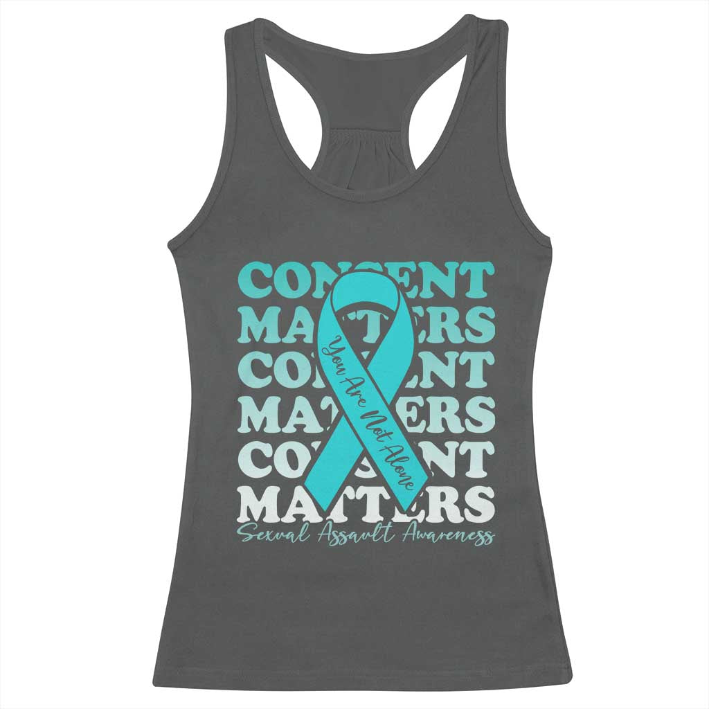 Sexual Assault Awareness Month Racerback Tank Top Teal Ribbon Consent Matters You Are Not Alone TS14 Dark Heather Print Your Wear