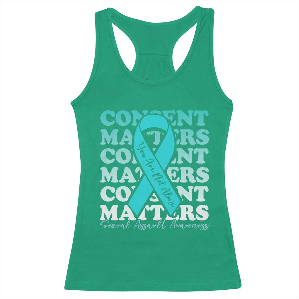 Sexual Assault Awareness Month Racerback Tank Top Teal Ribbon Consent Matters You Are Not Alone TS14 Irish Green Print Your Wear