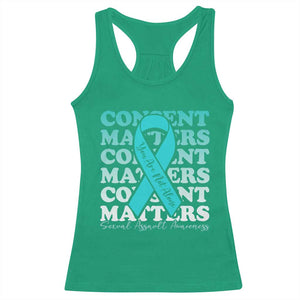 Sexual Assault Awareness Month Racerback Tank Top Teal Ribbon Consent Matters You Are Not Alone TS14 Irish Green Print Your Wear