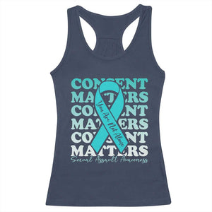 Sexual Assault Awareness Month Racerback Tank Top Teal Ribbon Consent Matters You Are Not Alone TS14 Navy Print Your Wear