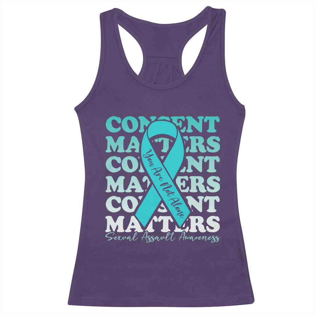 Sexual Assault Awareness Month Racerback Tank Top Teal Ribbon Consent Matters You Are Not Alone TS14 Purple Print Your Wear