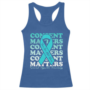 Sexual Assault Awareness Month Racerback Tank Top Teal Ribbon Consent Matters You Are Not Alone TS14 Royal Blue Print Your Wear