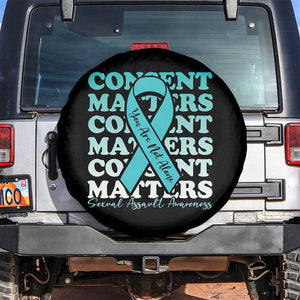 Sexual Assault Awareness Month Spare Tire Cover Teal Ribbon Consent Matters You Are Not Alone TS14 No hole Black Print Your Wear