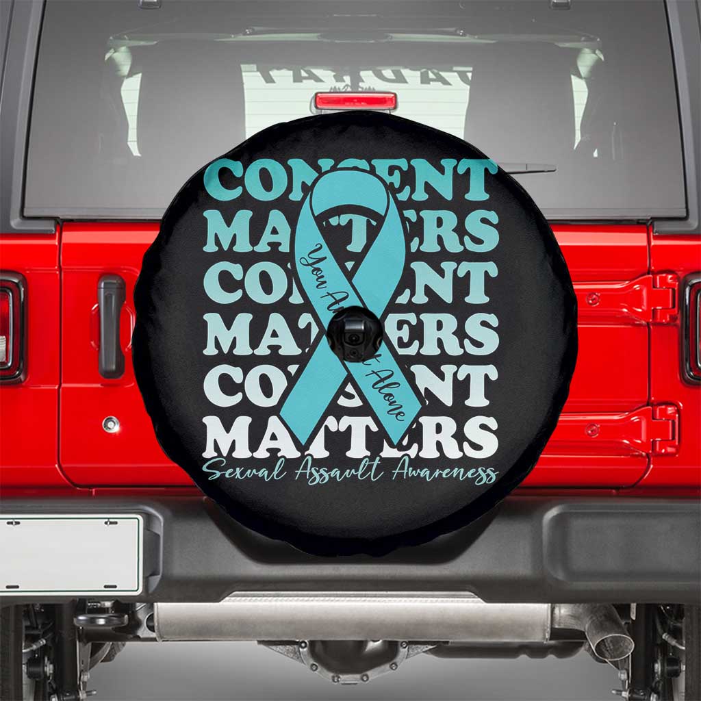 Sexual Assault Awareness Month Spare Tire Cover Teal Ribbon Consent Matters You Are Not Alone TS14 Black Print Your Wear