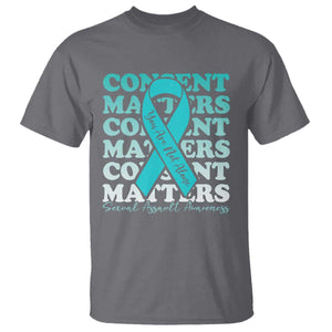 Sexual Assault Awareness Month T Shirt Teal Ribbon Consent Matters You Are Not Alone TS14 Charcoal Print Your Wear