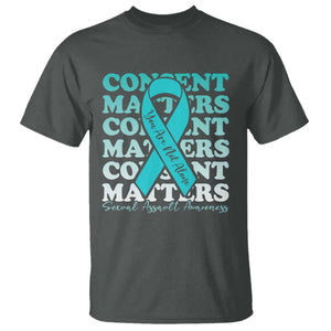 Sexual Assault Awareness Month T Shirt Teal Ribbon Consent Matters You Are Not Alone TS14 Dark Heather Print Your Wear