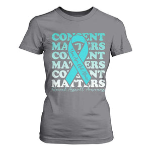 Sexual Assault Awareness Month T Shirt For Women Teal Ribbon Consent Matters You Are Not Alone TS14 Charcoal Print Your Wear