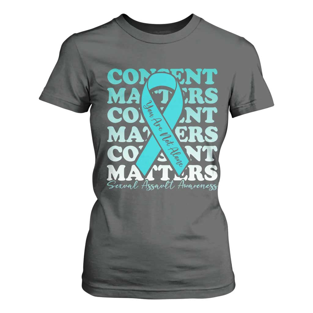 Sexual Assault Awareness Month T Shirt For Women Teal Ribbon Consent Matters You Are Not Alone TS14 Dark Heather Print Your Wear