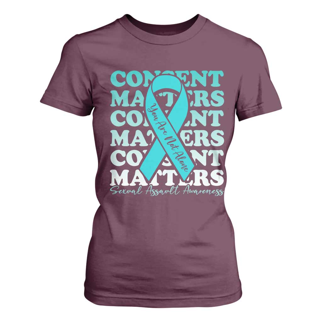 Sexual Assault Awareness Month T Shirt For Women Teal Ribbon Consent Matters You Are Not Alone TS14 Maroon Print Your Wear