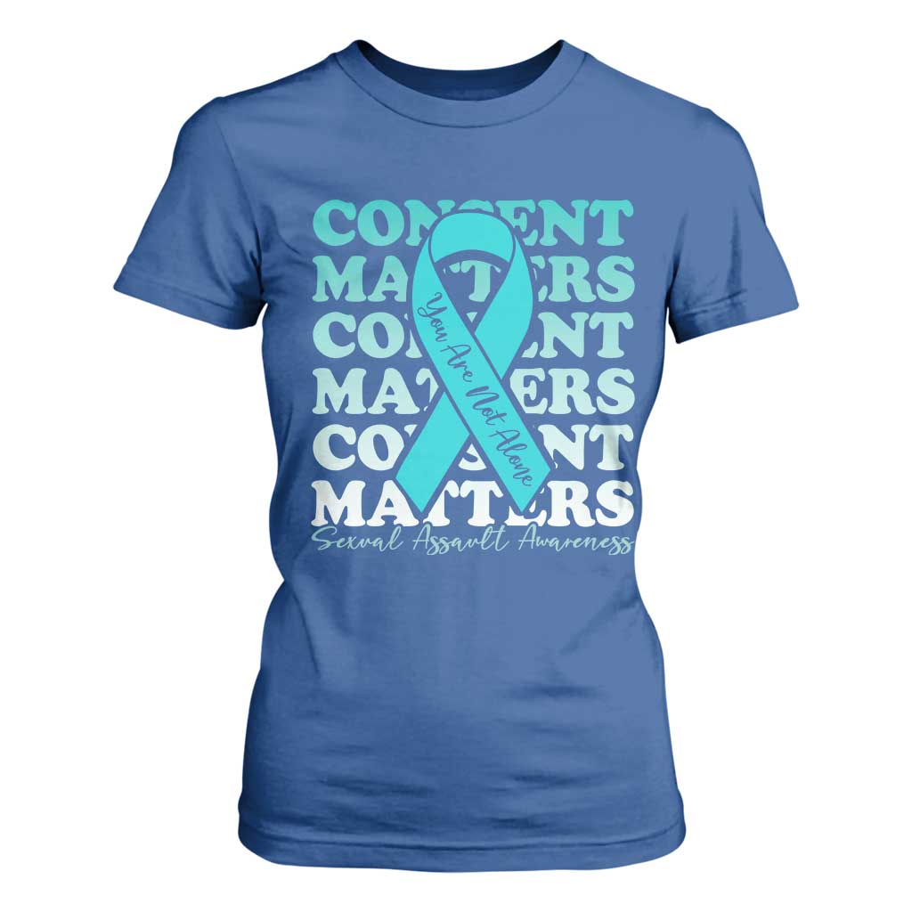 Sexual Assault Awareness Month T Shirt For Women Teal Ribbon Consent Matters You Are Not Alone TS14 Royal Blue Print Your Wear