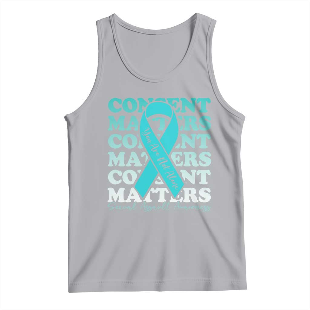 Sexual Assault Awareness Month Tank Top Teal Ribbon Consent Matters You Are Not Alone TS14 Athletic Heather Print Your Wear