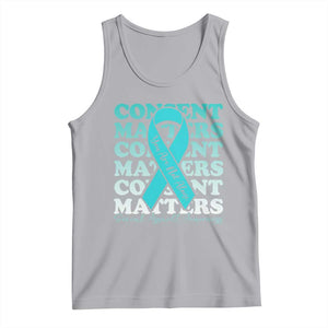 Sexual Assault Awareness Month Tank Top Teal Ribbon Consent Matters You Are Not Alone TS14 Athletic Heather Print Your Wear