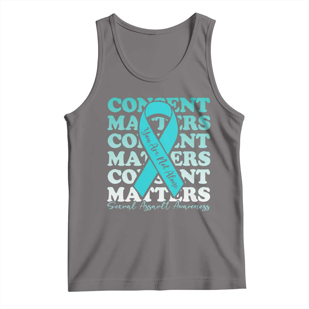 Sexual Assault Awareness Month Tank Top Teal Ribbon Consent Matters You Are Not Alone TS14 Deep Heather Print Your Wear
