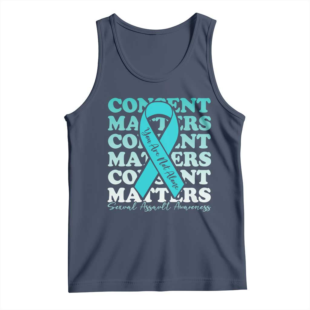 Sexual Assault Awareness Month Tank Top Teal Ribbon Consent Matters You Are Not Alone TS14 Navy Print Your Wear