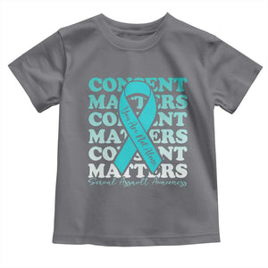 Sexual Assault Awareness Month Toddler T Shirt Teal Ribbon Consent Matters You Are Not Alone TS14 Charcoal Print Your Wear