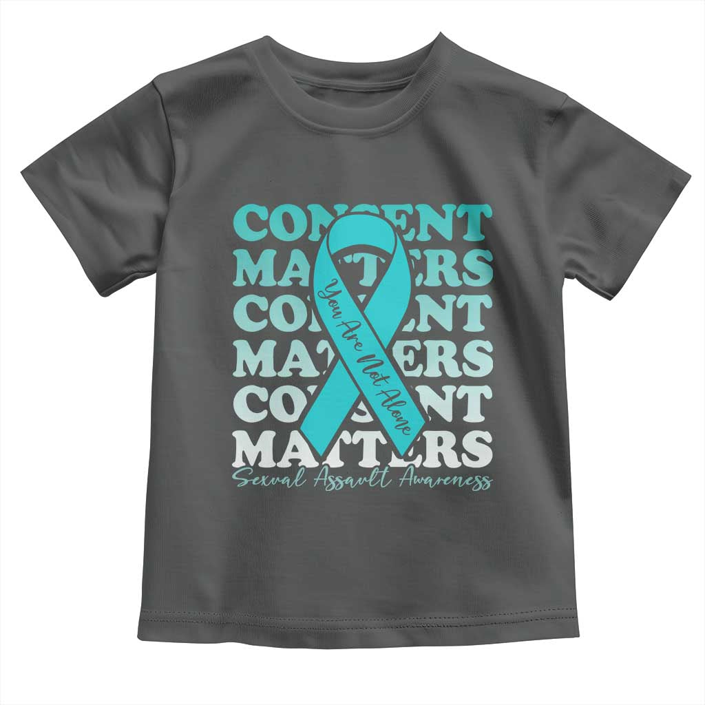 Sexual Assault Awareness Month Toddler T Shirt Teal Ribbon Consent Matters You Are Not Alone TS14 Dark Heather Print Your Wear