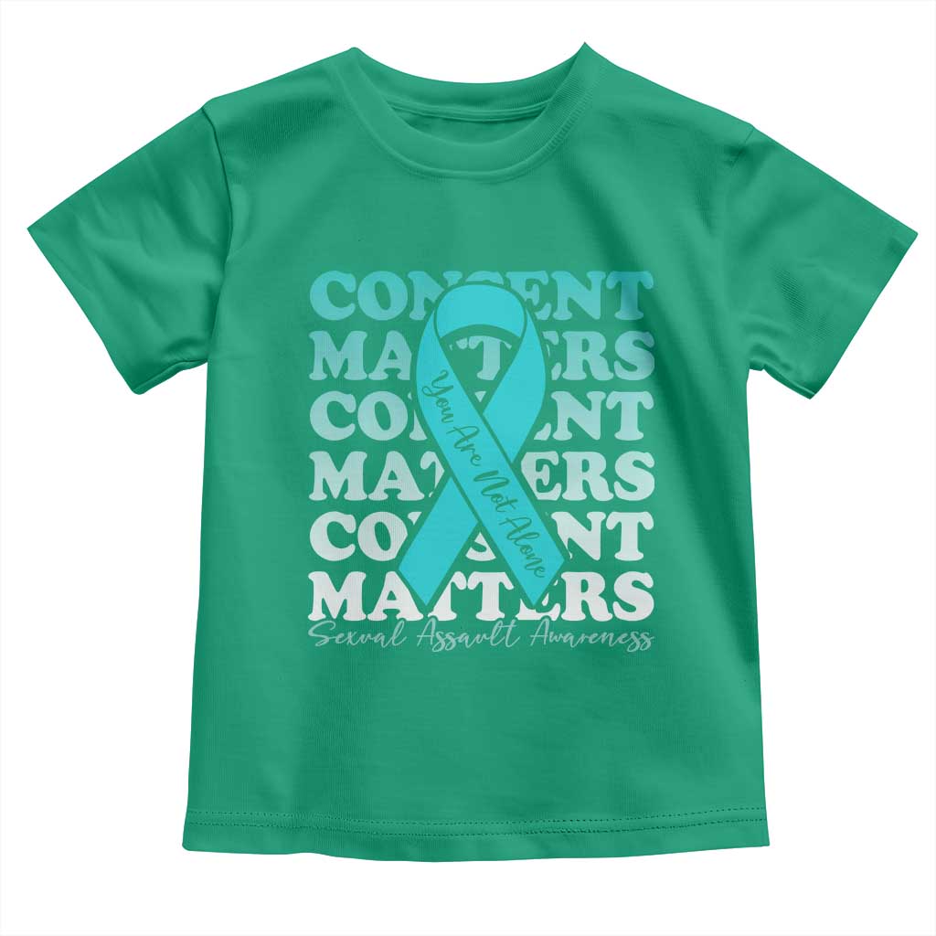 Sexual Assault Awareness Month Toddler T Shirt Teal Ribbon Consent Matters You Are Not Alone TS14 Irish Green Print Your Wear