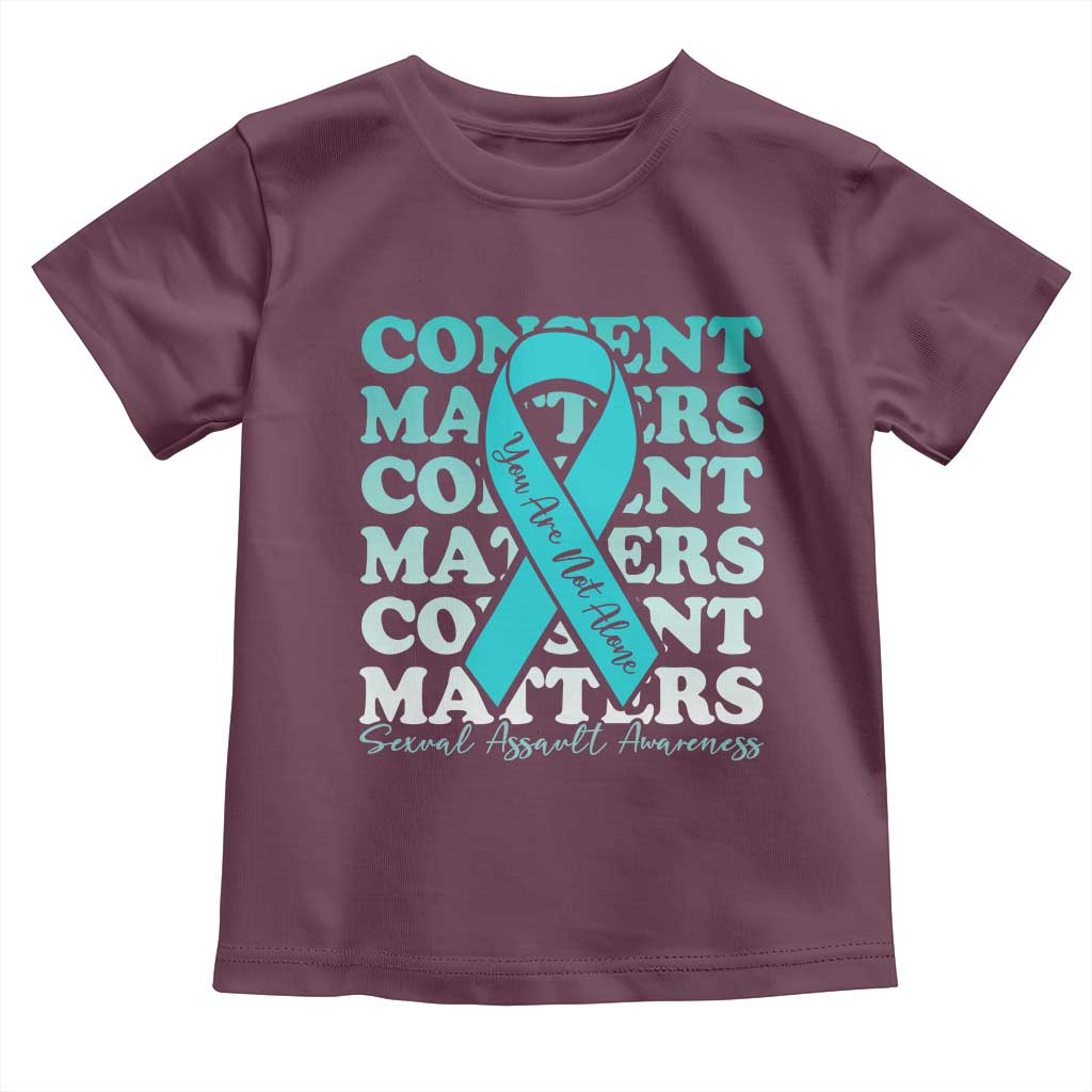 Sexual Assault Awareness Month Toddler T Shirt Teal Ribbon Consent Matters You Are Not Alone TS14 Maroon Print Your Wear