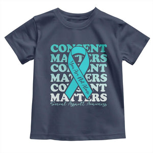 Sexual Assault Awareness Month Toddler T Shirt Teal Ribbon Consent Matters You Are Not Alone TS14 Navy Print Your Wear