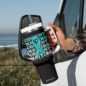 Sexual Assault Awareness Month Tumbler With Handle Teal Ribbon Consent Matters You Are Not Alone TS14 Print Your Wear